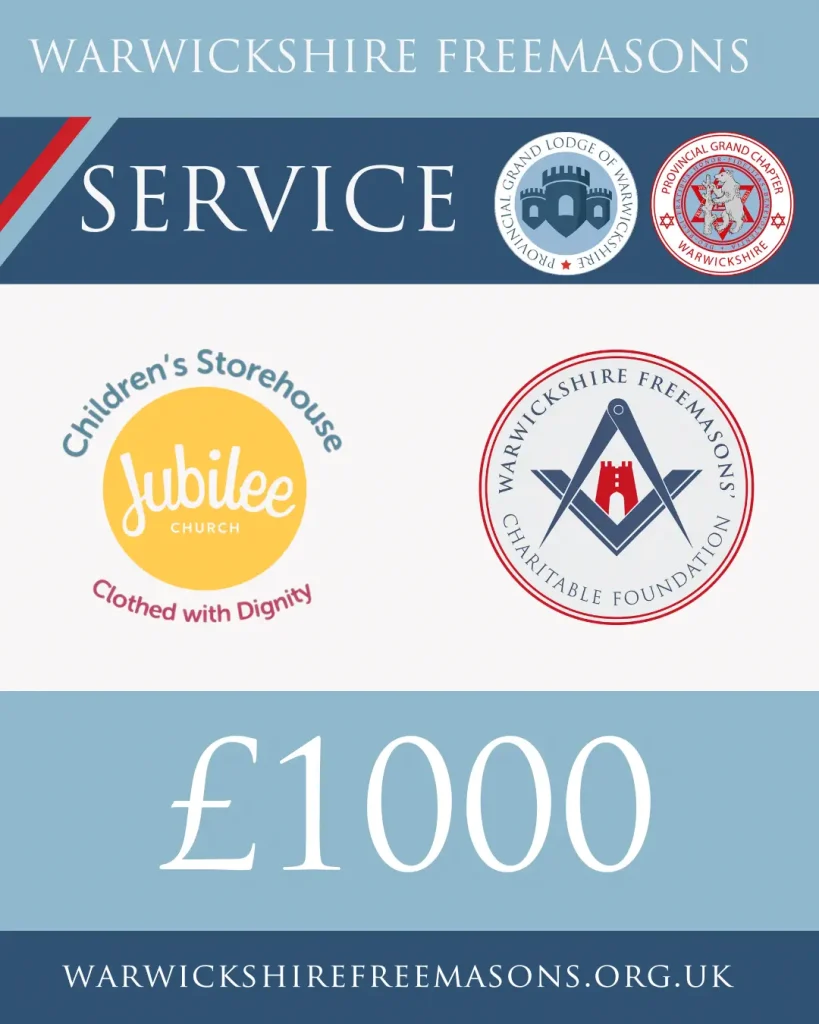 Warwickshire Freemasons donate £1,000 to Children's Storehouse