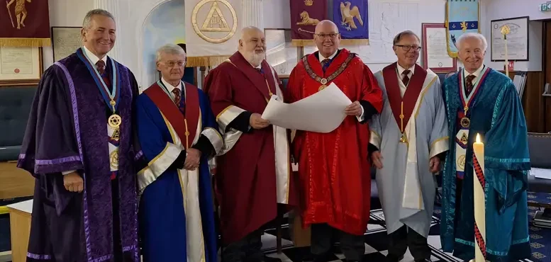 Centenary of Forest of Arden Chapter No. 3826. Featuring the presentation of the Centenary Charter, Provincial officers, ceremonial processions and Companions enjoying the festive board. The celebration took place at Knowle Masonic Centre on 13 October 2026, marking 100 years since the Chapter's consecration on 12 October 1926.