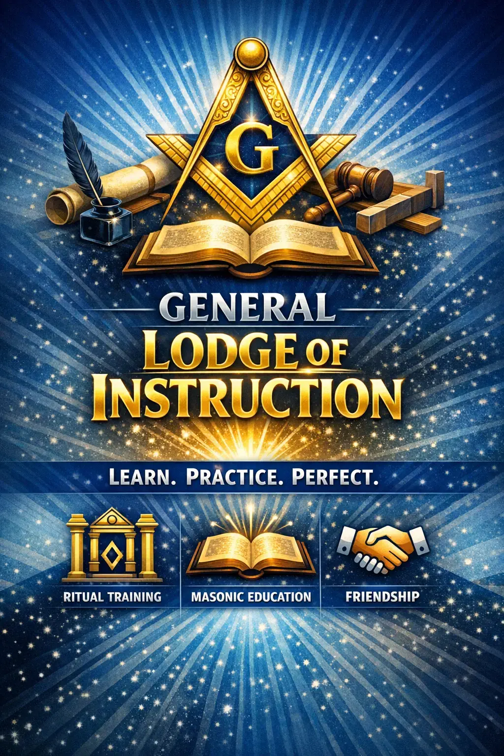 Join Warwickshire Freemasons General Lodge of Instruction to practise ritual, gain confidence and strengthen friendships.