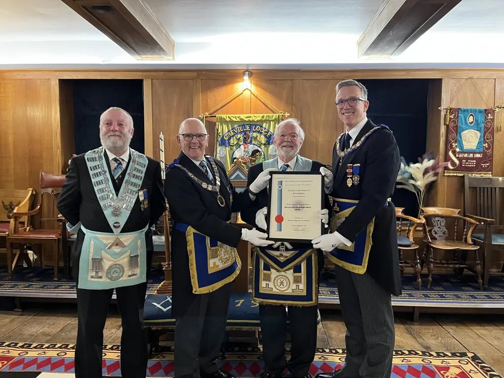 W.Bro. Brough Skingley of Greville Lodge received his 50-year certificate at Greville Lodge